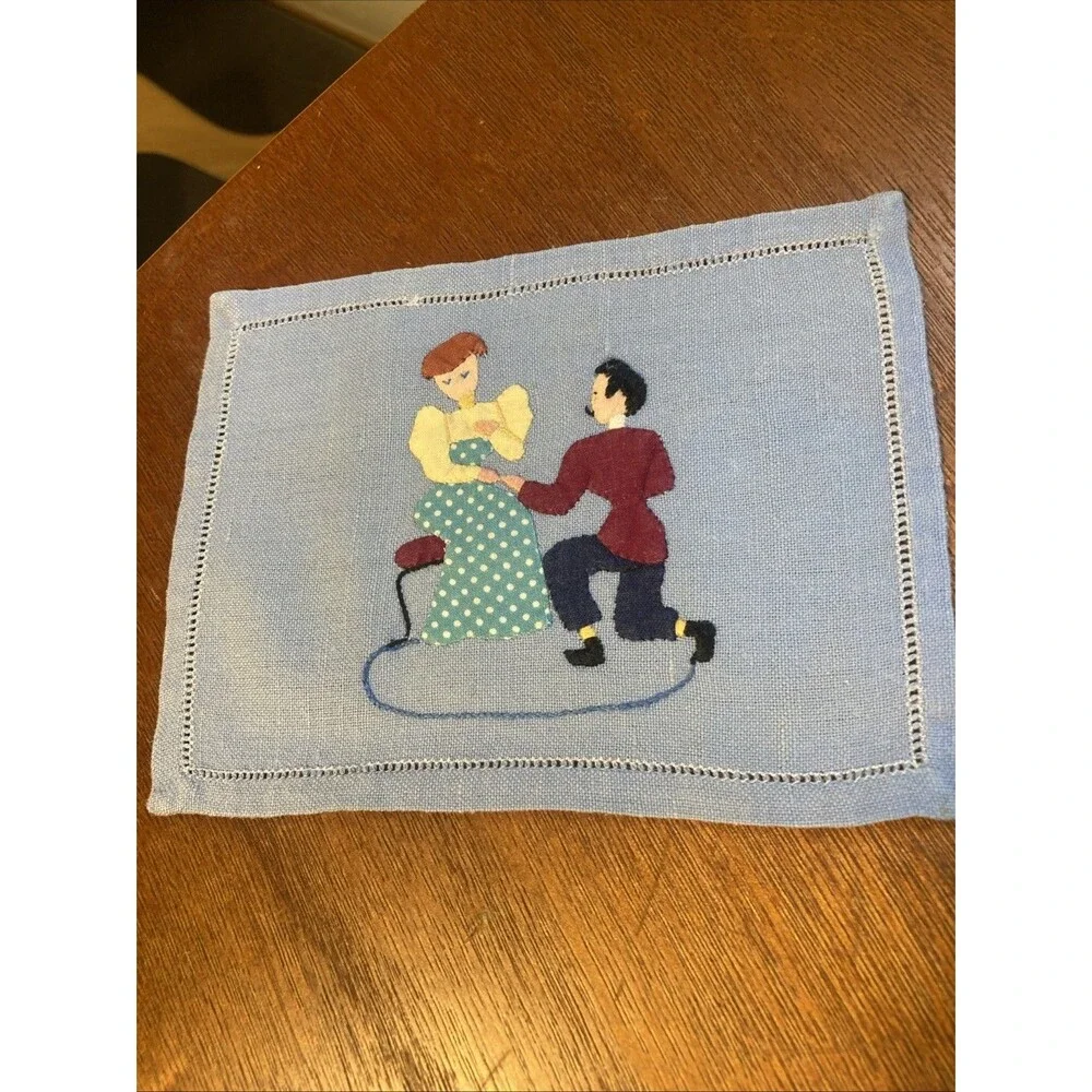Vintage Cocktail Napkins Married  Couple Wedding Gift Madeira Embroidered Linen